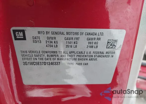 2013 Chevrolet Impala Ltz z USA, uszkodzony, nr VIN 2G1WC5E37D1246337